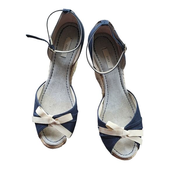 Zara Basic Collection‎ Wedge Open Toe Espadrille  Size 39/7.5 Blue Wedge Heels - Picture 2 of 6
